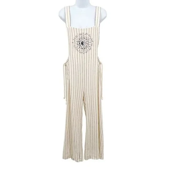 DANNIJO Wide Leg Embroidered Yin Yang Zodiac Cropped Cotton Overalls Jumpsuit - Picture 12 of 14